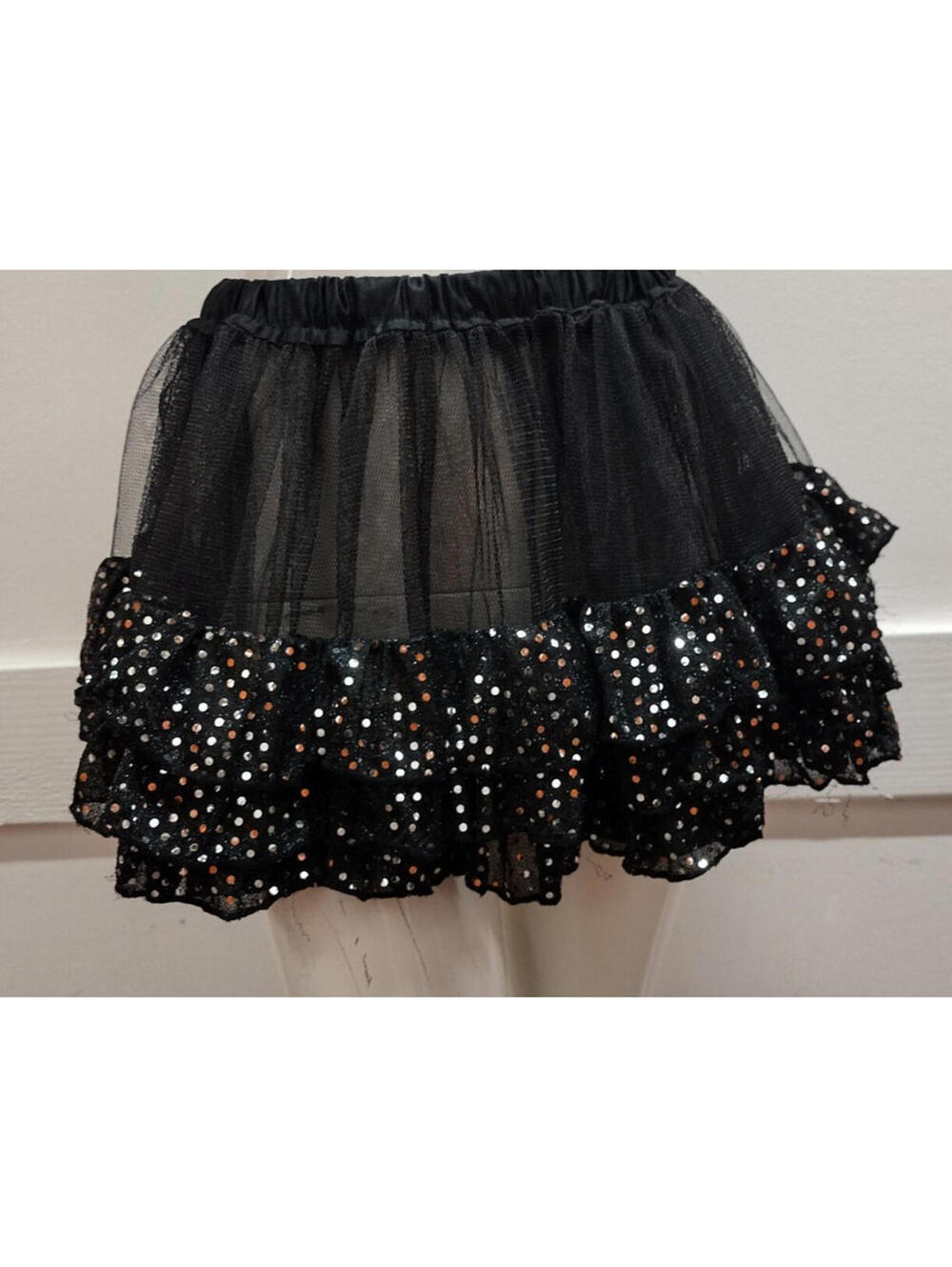 Skirt Raver Black Tulle Sexy Skirt Plastic Faux Silver Sequin Waist 24 in Xs S - Picture 10 of 16
